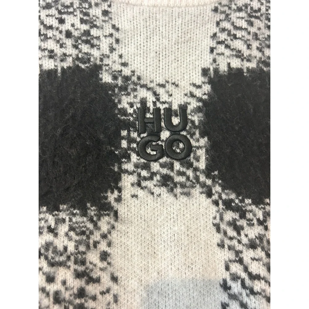 $589 HUGO Boss Shequer Wool Alpaca Blend Oversized Sweater‎ Black White Check XL